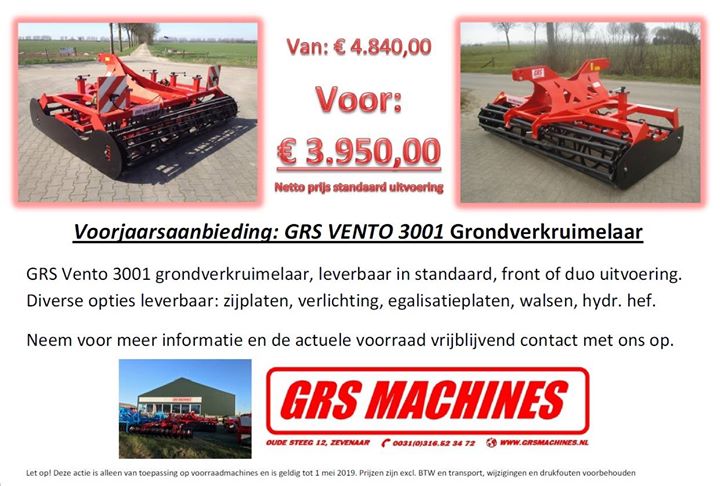 Voorjaarsaanbieding GRS Vento 3001 grondverkruimelaar